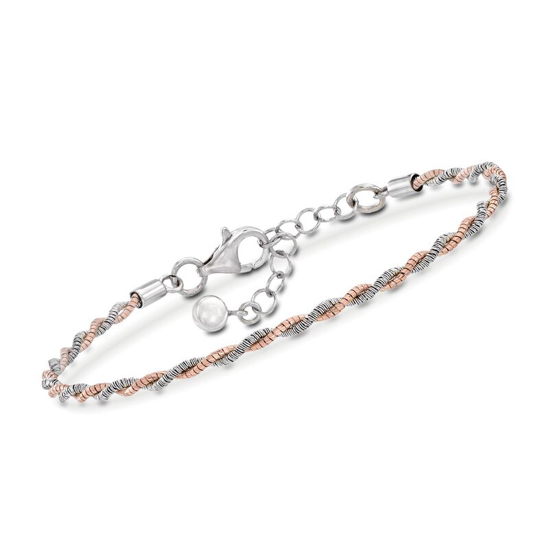 Italian Sterling Silver and 18kt Rose Gold Over Sterling Twisted Bracelet image number 0