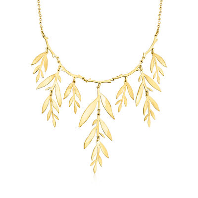 Italian 18kt Gold Over Sterling Leaf Branch Necklace