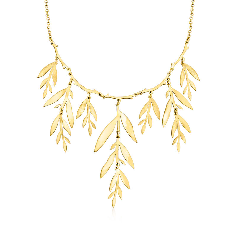 Italian 18kt Gold Over Sterling Leaf Branch Necklace. 18&quot; image number 1
