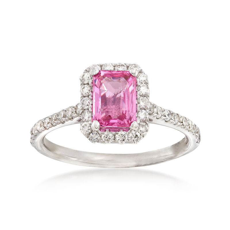 1.10 Carat Pink Sapphire and .50 ct. t.w. Diamond Halo Ring in 14kt White Gold image number 0