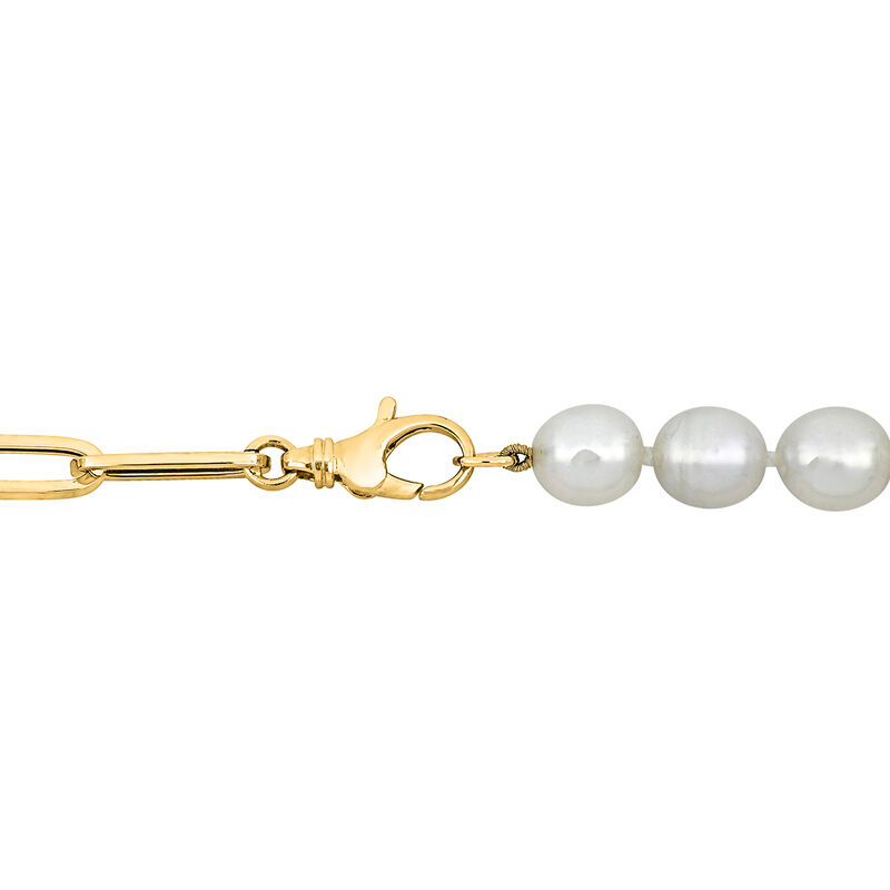 8-9mm Cultured South Sea Pearl and 14kt Yellow Gold Paper Clip Link Necklace image number 1