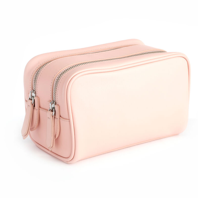 Royce Blush Pink Leather Double-Zip Toiletry Bag image number 0