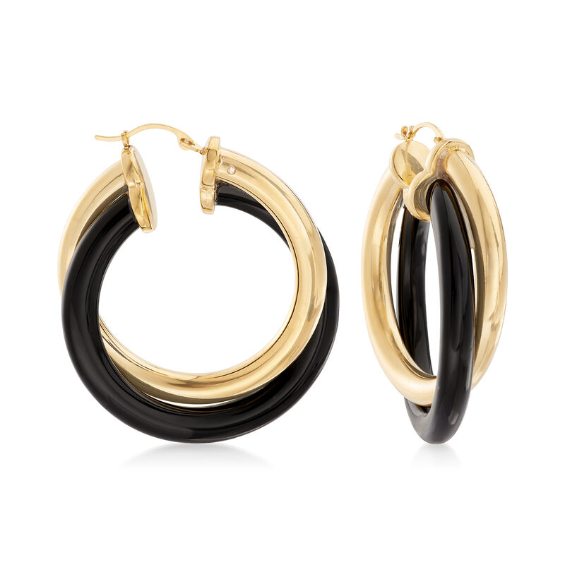 Andiamo 14kt Yellow Gold Over Resin and Black Onyx Hoop Earrings. 1 1/2&quot; image number 0