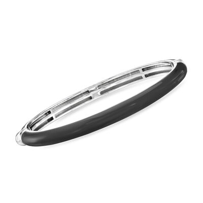 Belle Etoile "Pure" Black Enamel Bangle Bracelet in Sterling Silver
