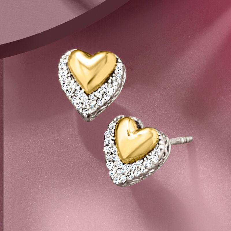 .10 ct. t.w. Diamond Heart Stud Earrings in Sterling Silver and 14kt Yellow Gold image number 3