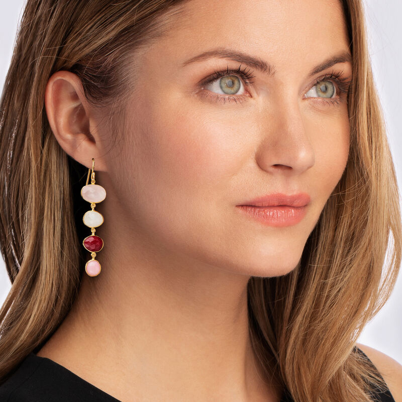 Multi-Gemstone Drop Earrings in 18kt Gold Over Sterling image number 1