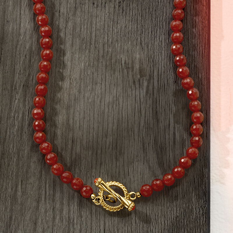 6-6.5mm Carnelian Bead Toggle Clasp Necklace in 18kt Gold Over Sterling image number 2