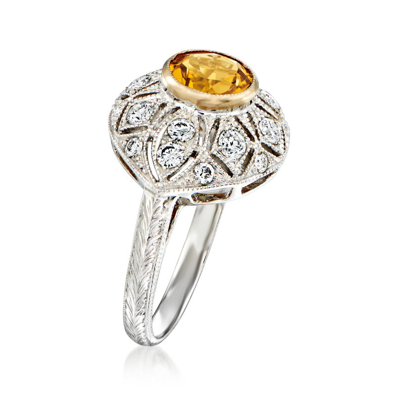 C. 1980 Vintage 1.05 Carat Citrine and .75 ct. t.w. Diamond Ring in 18kt White Gold. Size 6.5 image number 2