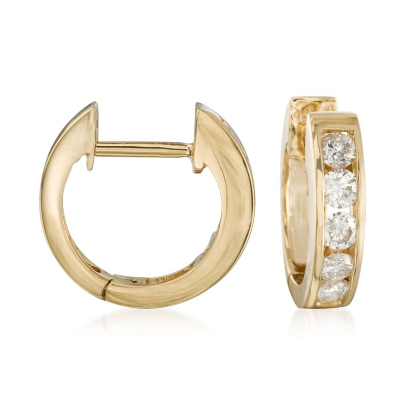 .50 ct. t.w. Diamond Hoop Earrings in 14kt Yellow Gold. 3/8&quot; image number 0