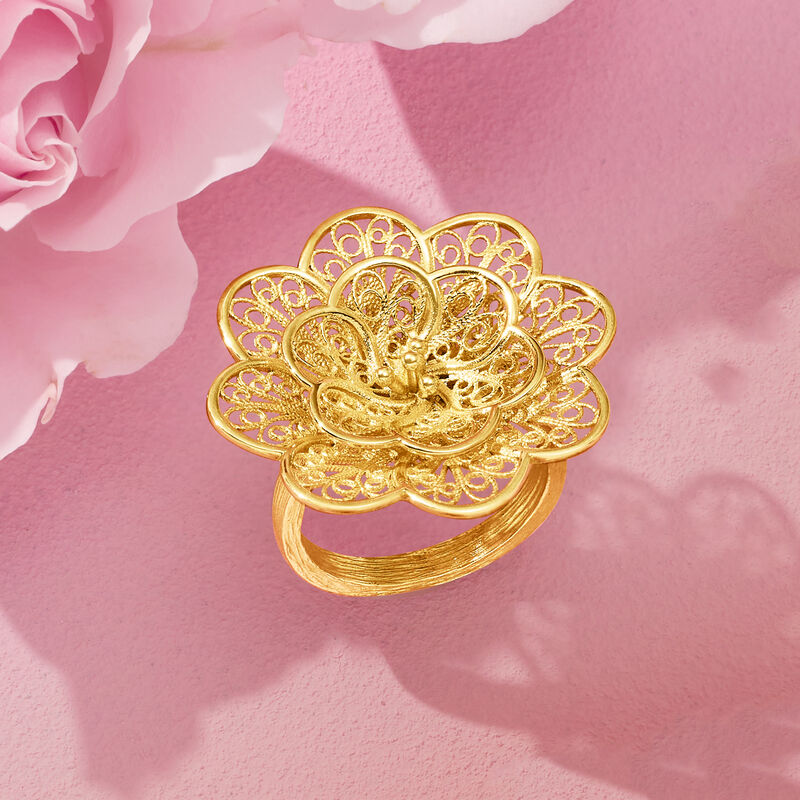 18kt Gold Over Sterling Floral Filigree Ring. Size 8 image number 4