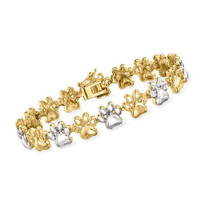Sterling Silver and 18kt Gold Over Sterling Dog Paw Print Bracelet
