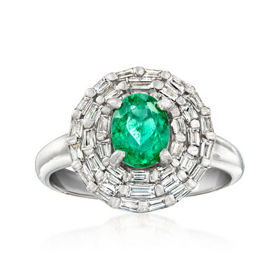 C. 1990 Vintage .75 Carat Emerald and .85 ct. t.w. Diamond Ring in Platinum