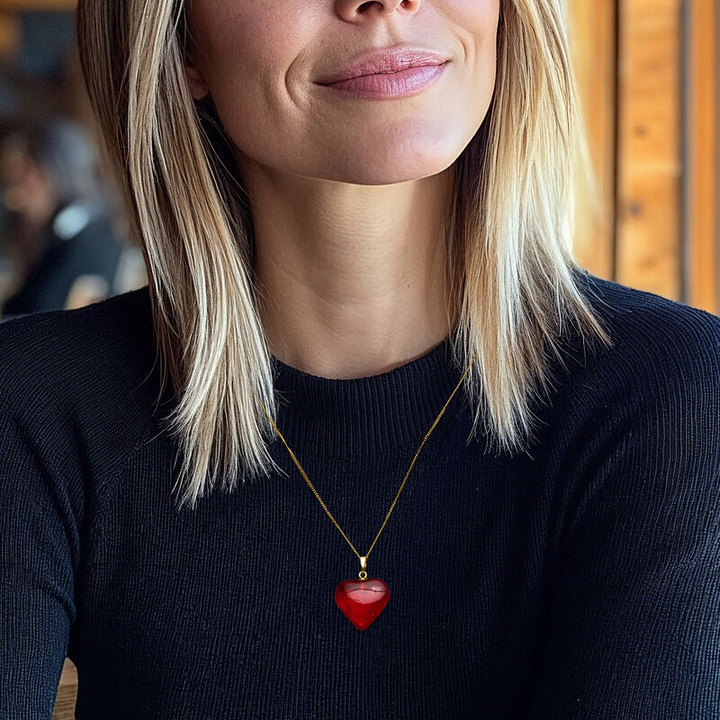 Heart-Shaped Red Amber Pendant Necklace in 18kt Gold Over Sterling. 18&quot; image number 0