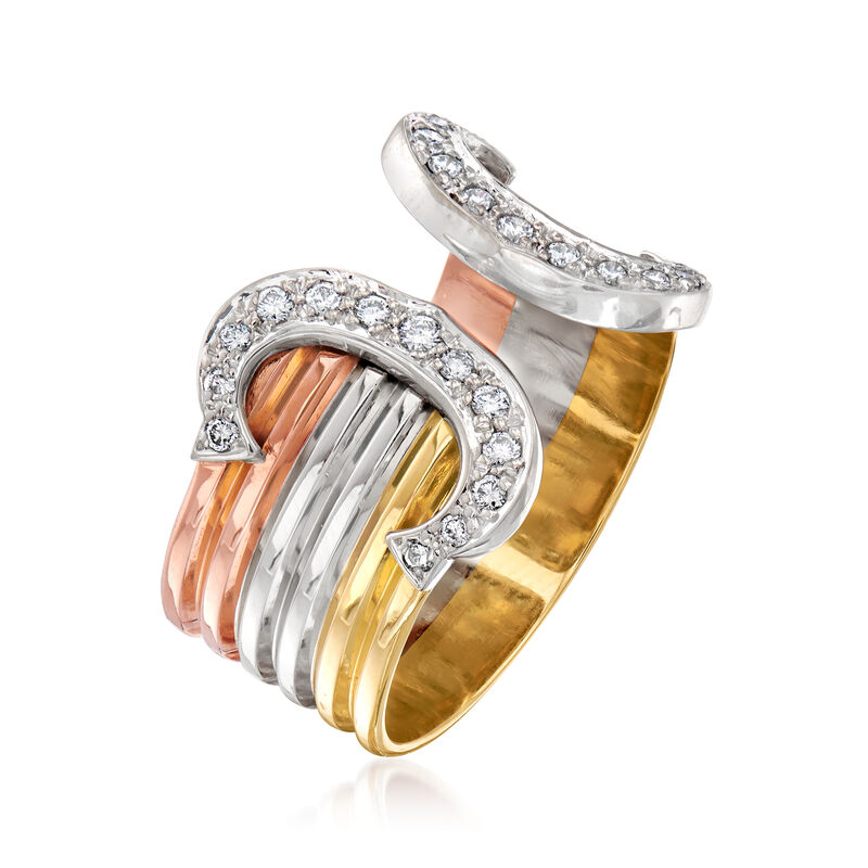 C. 1980 Vintage Cartier .25 ct. t.w. Diamond Double-C Ring in 18kt Tri-Colored Gold image number 2