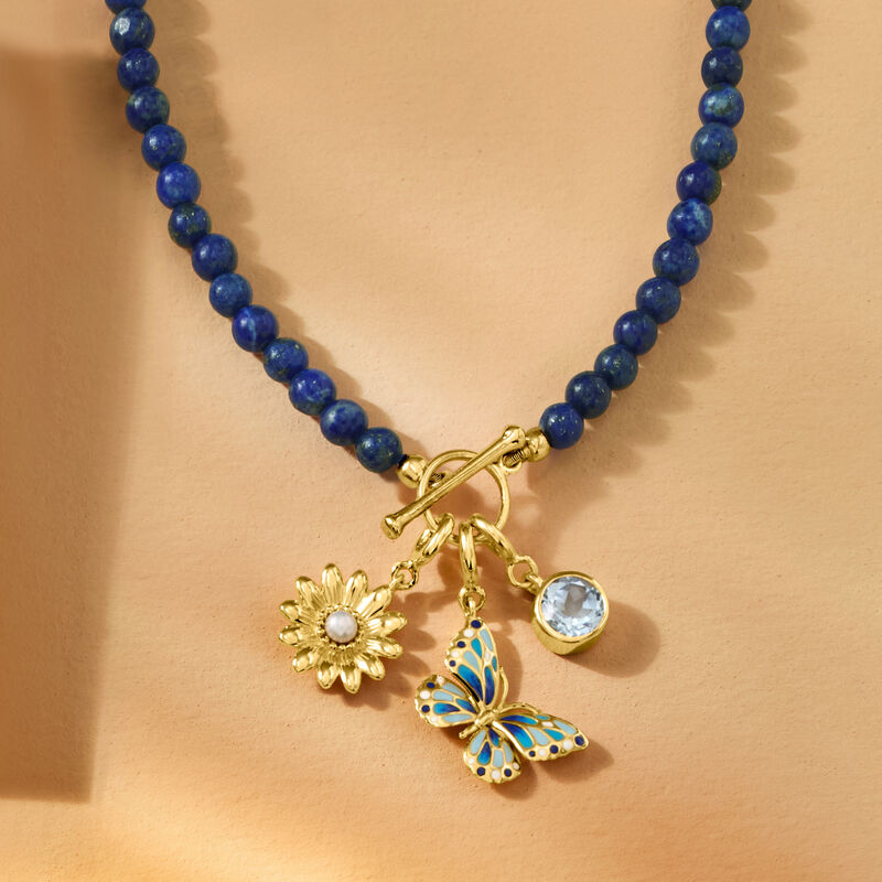 Tonal Blue and White Enamel Butterfly Charm in 18kt Gold Over Sterling image number 3