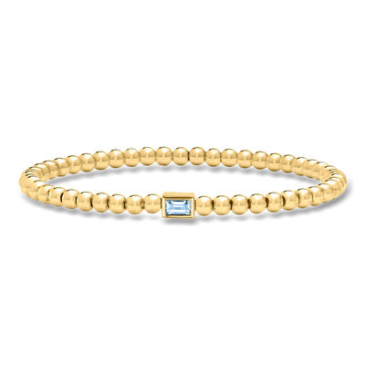 .30 Carat Lab-Grown Aquamarine and 18kt Gold Over Sterling Bead Stretch Bracelet