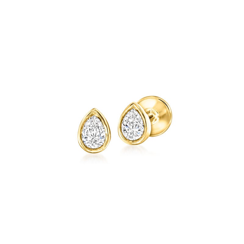Pear-Shaped Lab-Grown Diamond Flat-Back Stud Earrings in 14kt Yellow Gold image number 1
