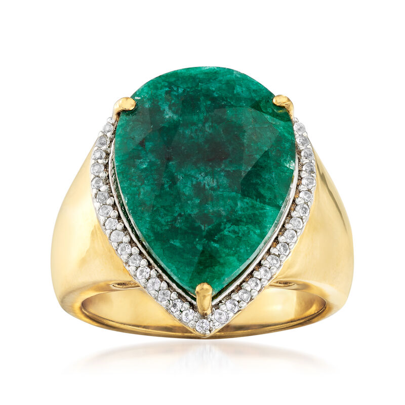 9.50 Carat Emerald and .20 ct. t.w. White Topaz Ring in 18kt Gold Over Sterling image number 0