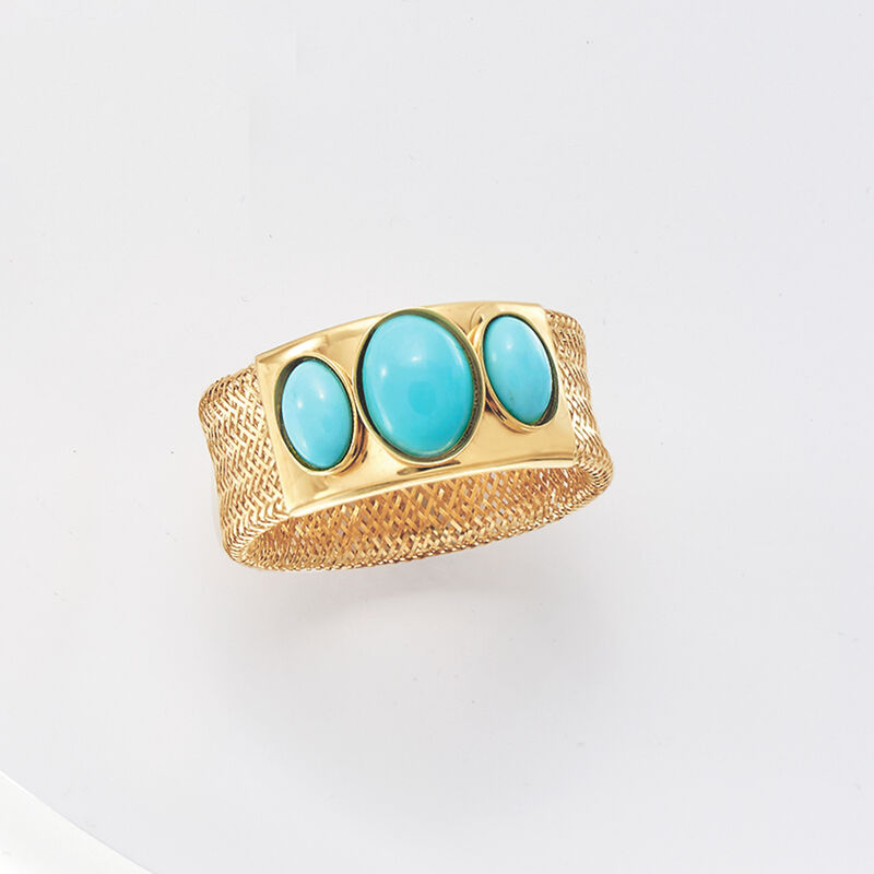 Italian Turquoise Mesh Ring in 14kt Yellow Gold image number 5