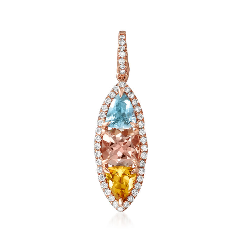 1.70 ct. t.w. Multi-Gemstone and .25 ct. t.w. Diamond Pendant in 14kt Rose Gold image number 0