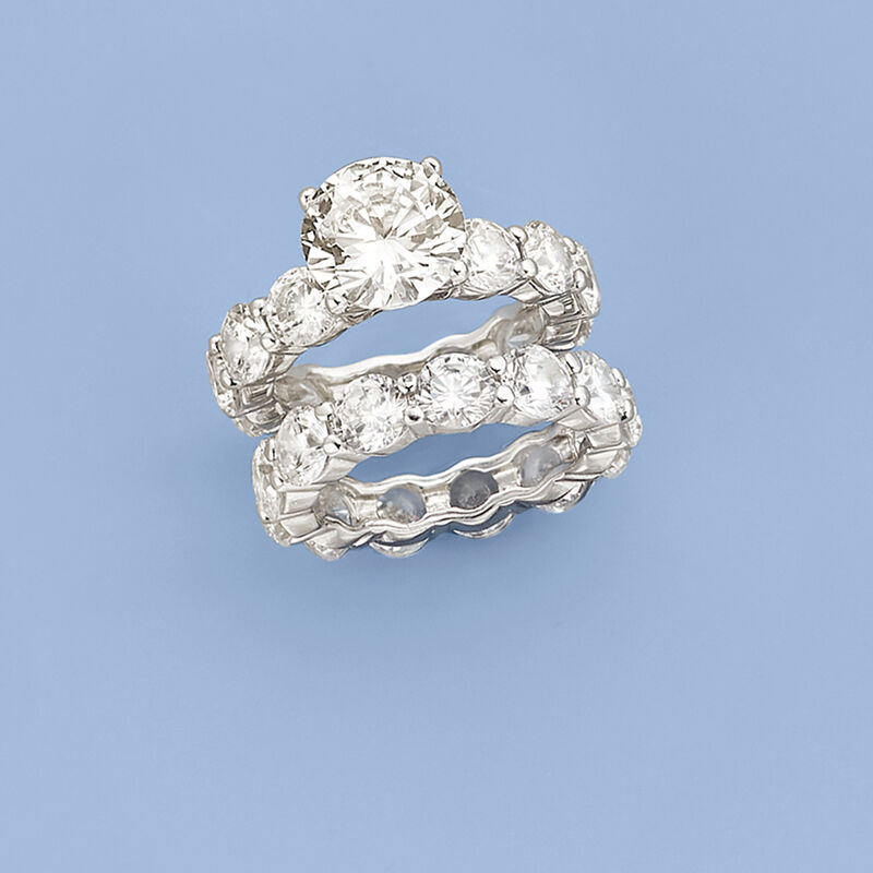 14.25 ct. t.w. CZ Bridal Set: Engagement and Wedding Rings in Sterling Silver image number 4