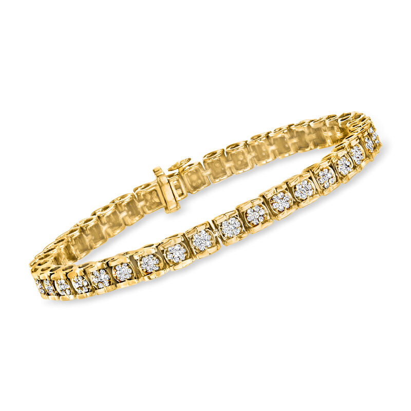 2.00 ct. t.w. Diamond Cluster Tennis Bracelet in 18kt Gold Over Sterling image number 0