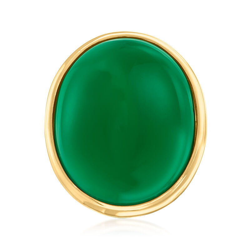 C. 1980 Vintage Green Chalcedony Ring in 18kt Yellow Gold image number 0