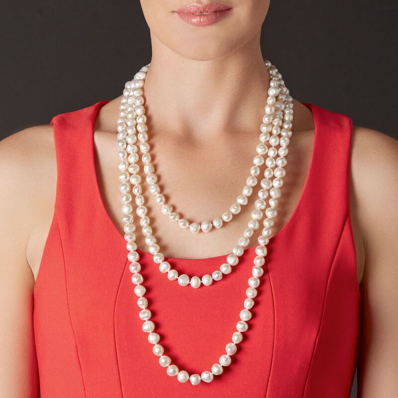 8-9mm Pink Cultured Pearl Endless Necklace with Free Sterling Silver Necklace Shortener image number 7