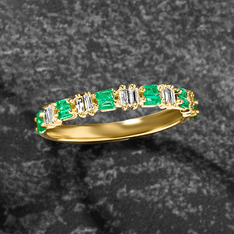 .20 ct. t.w. Emerald and .10 ct. t.w. Diamond Ring in 14kt Yellow Gold. Size 7 image number 2