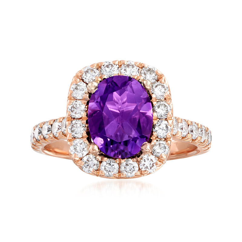 C. 2000 Vintage 2.00 Carat Amethyst and .94 ct. t.w. Diamond Ring in 18kt Rose Gold image number 0
