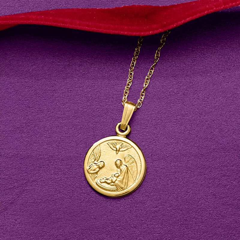 Child's 14kt Yellow Gold Guardian Angel Pendant Necklace. 15&quot; image number 1