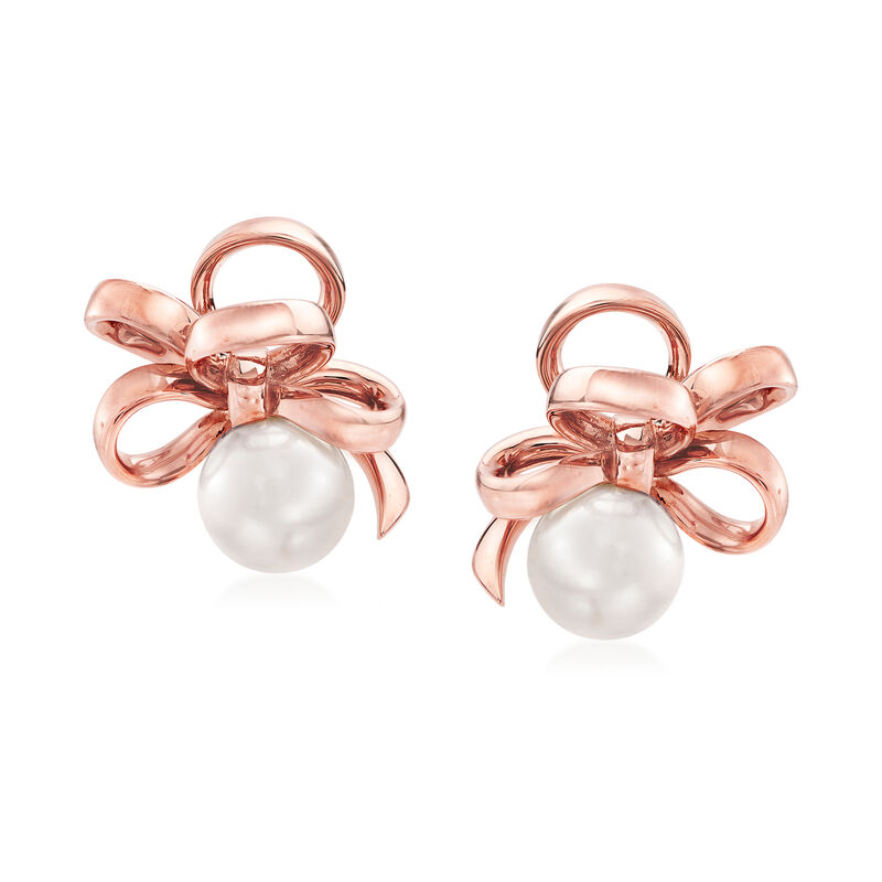 Mikimoto &quot;Ribbon&quot; 7.5mm A+ Akoya Pearl Earrings in 18kt Rose Gold image number 0