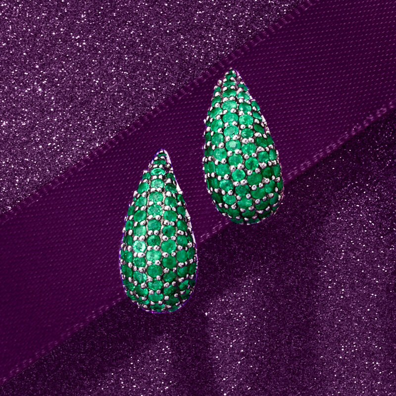 1.60 ct. t.w. Emerald Teardrop Earrings in Sterling Silver  image number 3