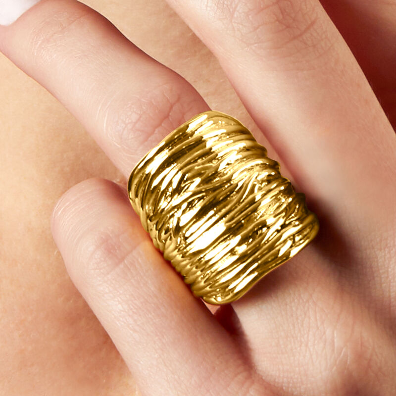 18kt Gold Over Sterling Textured and Polished Ring image number 3