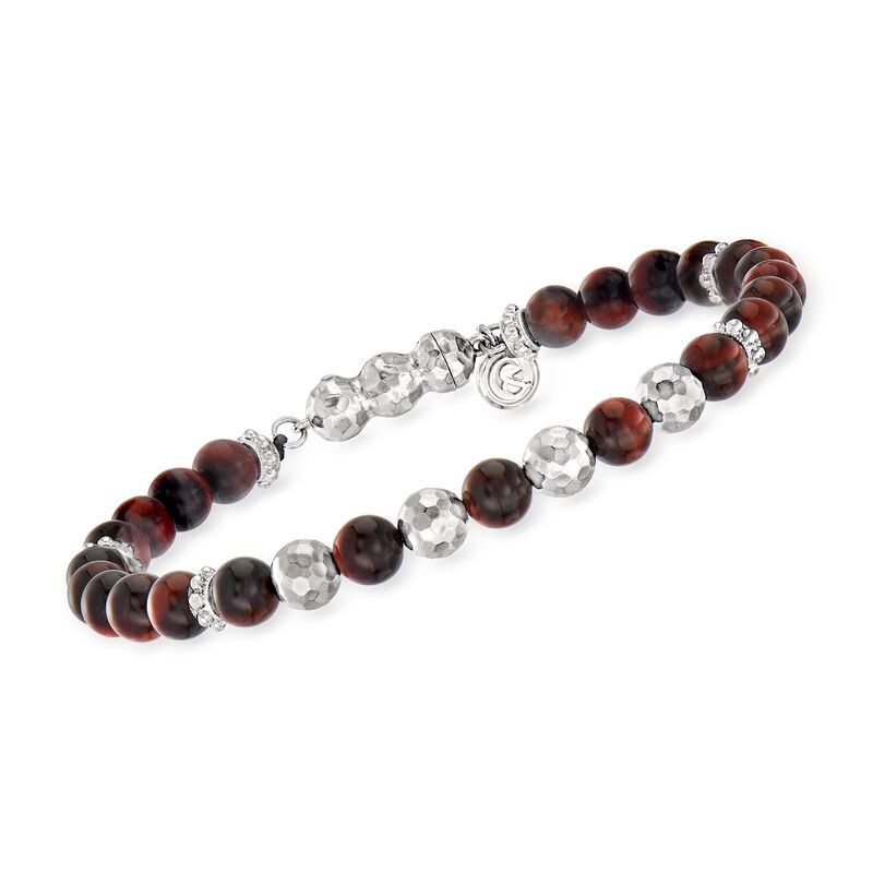 Gabriel Designs Men's Tiger Eye and Sterling Silver Bead Bracelet. 8" image number 0
