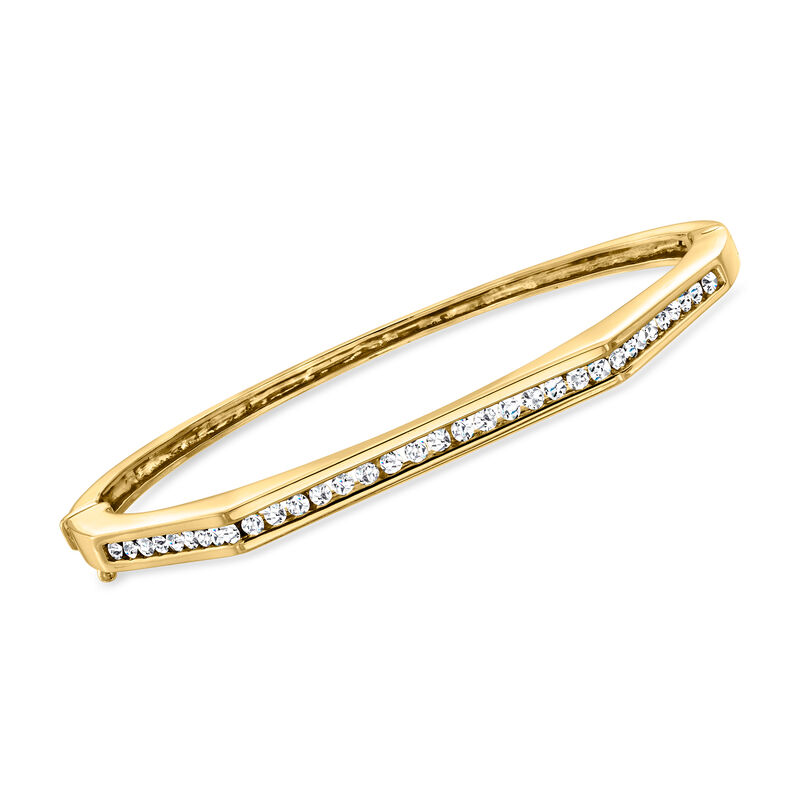 C. 1990 Vintage 1.10 ct. t.w. Diamond Geometric Bangle Bracelet in 14kt Yellow Gold. 7" image number 0