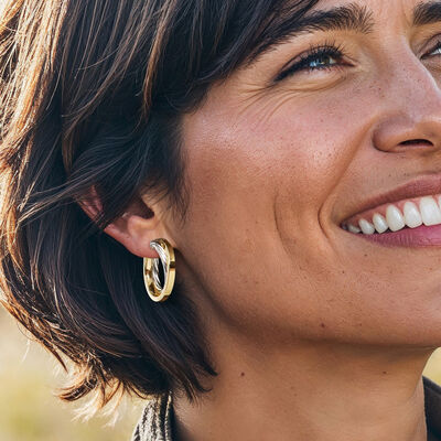 Italian Two-Tone Sterling Silver Double-Hoop Earrings