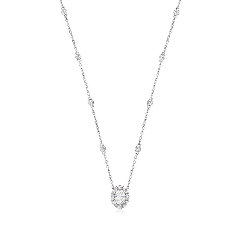 1.44 ct. t.w. Moissanite Oval Pendant Necklace in Sterling Silver. 18" image number 1
