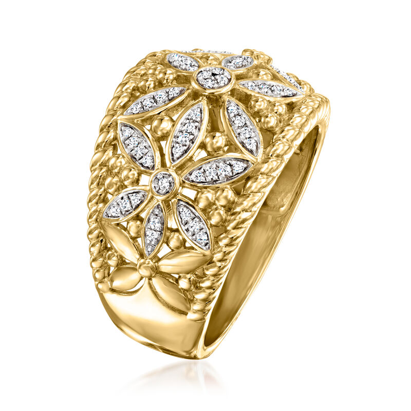 .15 ct. t.w. Diamond Floral Roped-Edge Ring in 18kt Gold Over Sterling image number 2