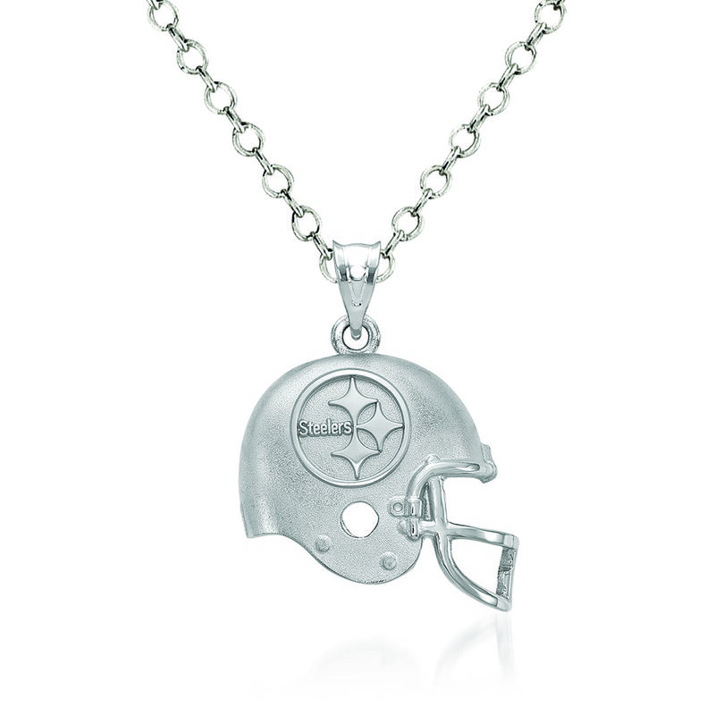 Sterling Silver Pittsburgh Steelers Football Helmet Logo Pendant Necklace. 18&quot; image number 0