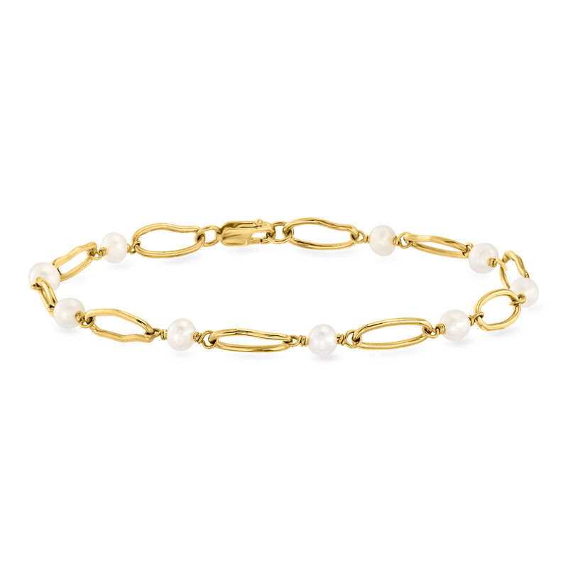 3.5-4mm Cultured Pearl Station Bracelet in 18kt Gold Over Sterling image number 0