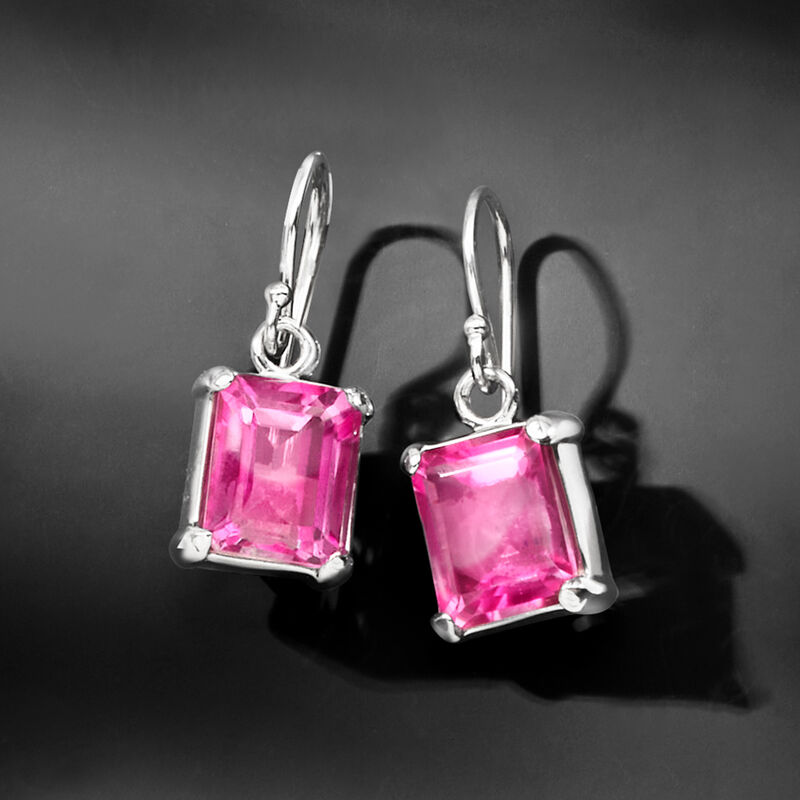 7.00 ct. t.w. Pink Topaz Drop Earrings in Sterling Silver image number 2