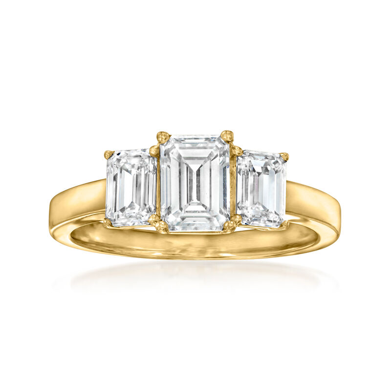 2.00 ct. t.w. Emerald-Cut Lab-Grown Diamond Three-Stone Ring in 14kt Yellow Gold image number 0