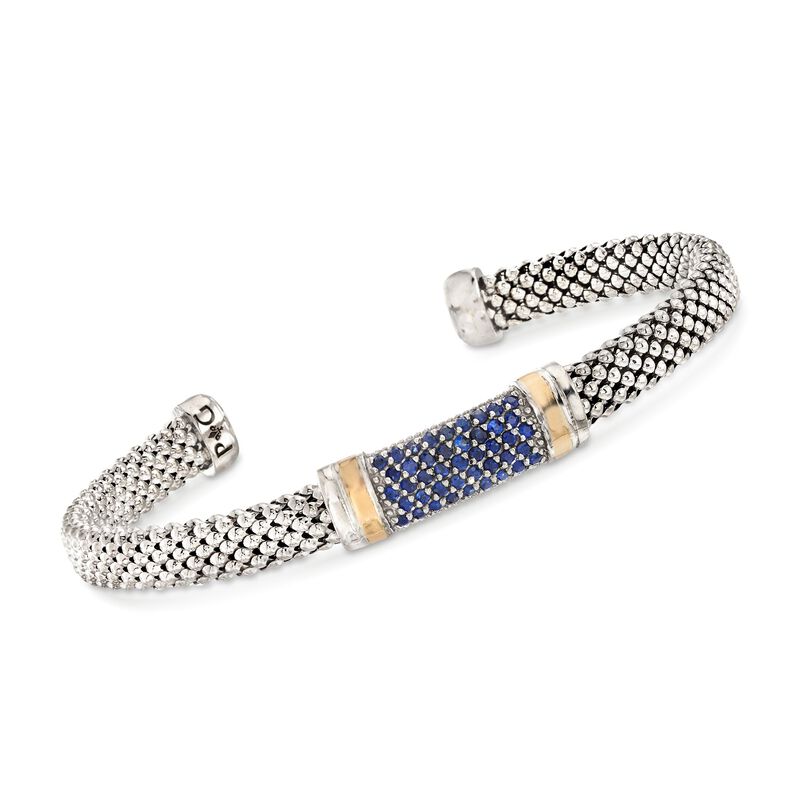 Phillip Gavriel &quot;Popcorn&quot; .84 ct. t.w. Sapphire Cuff Bracelet in Sterling Silver and 18kt Gold. 7.5&quot; image number 0