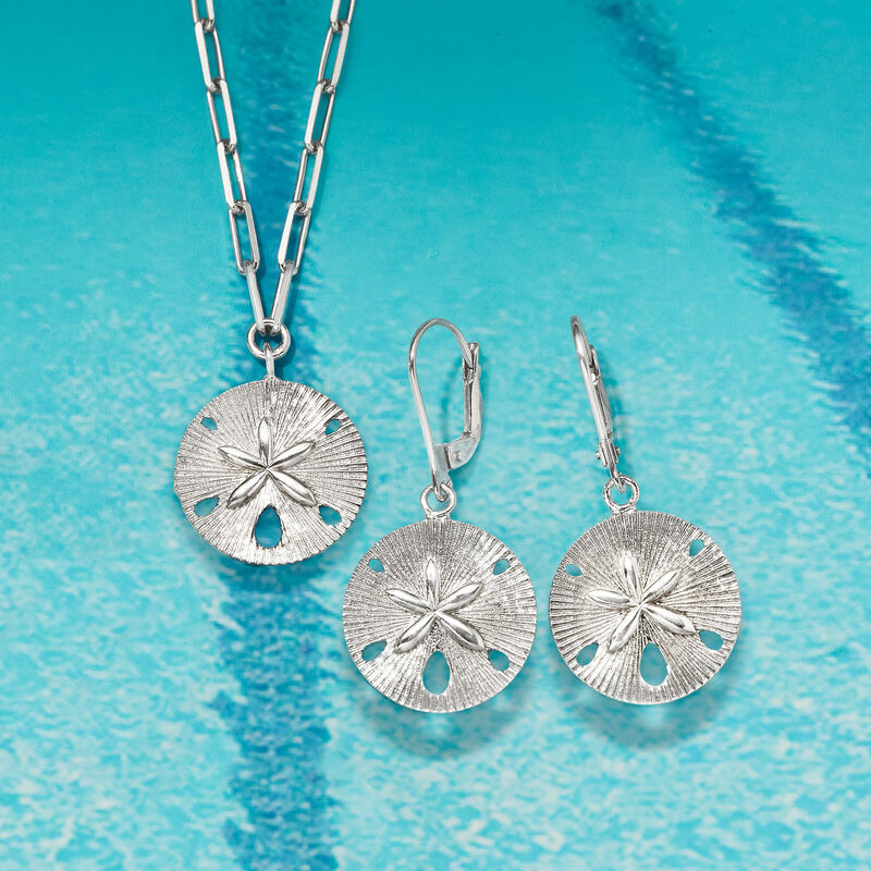 Sterling Silver Sand Dollar Jewelry Set: Drop Earrings and Necklace. 18&quot; image number 5