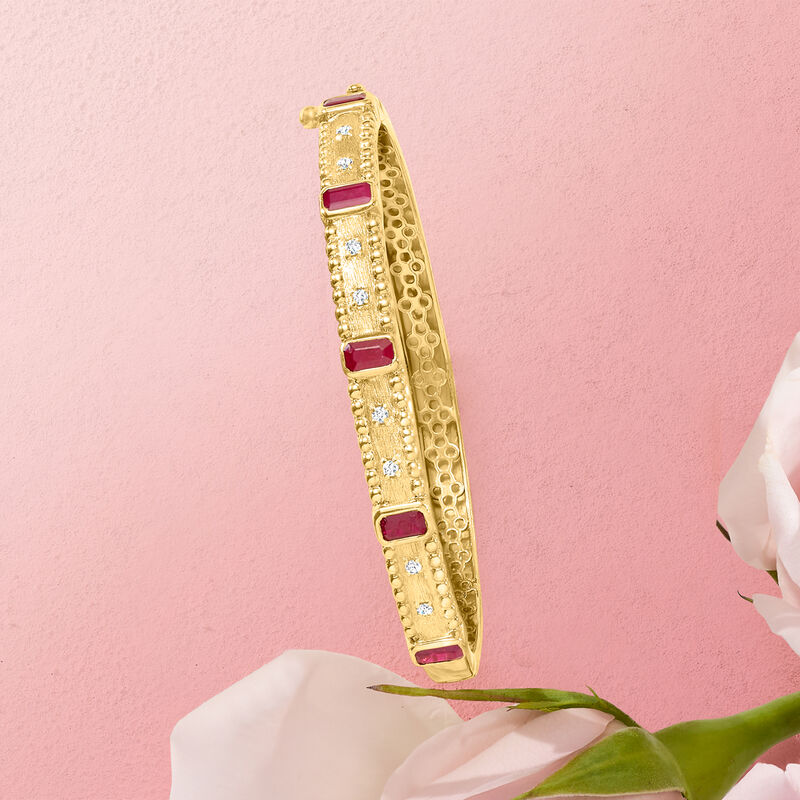 1.50 ct. t.w. Ruby and .15 ct. t.w. Diamond Bangle Bracelet in 18kt Gold Over Sterling image number 3