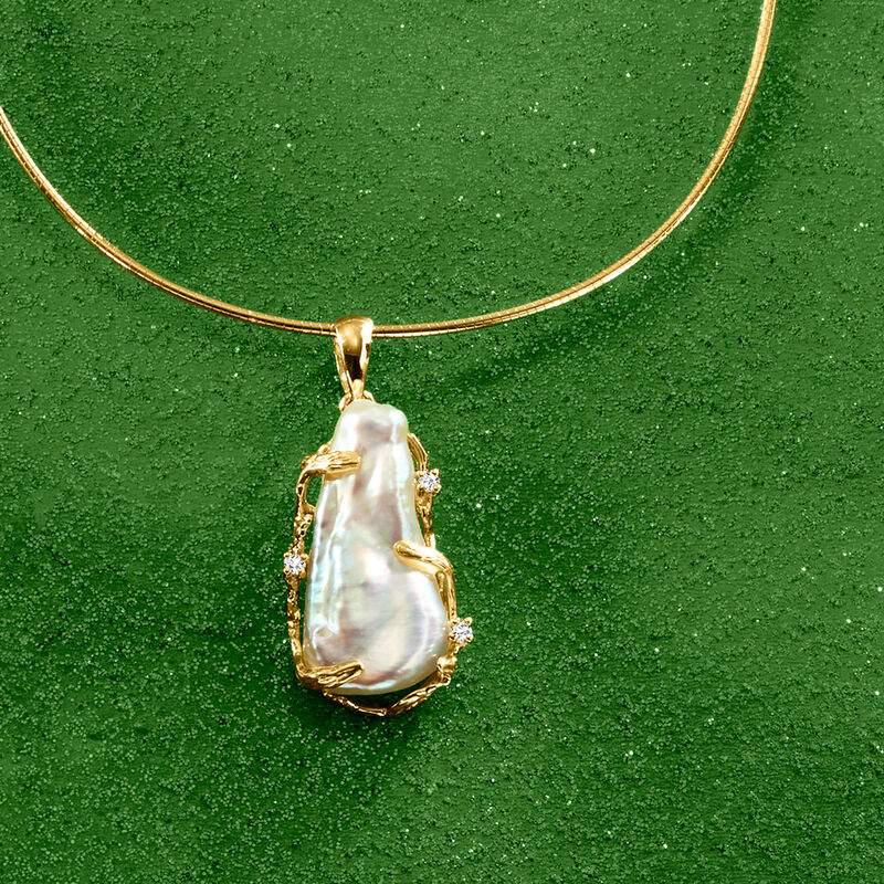 20x8mm Cultured Baroque Pearl Pendant with Diamonds in 14kt Yellow Gold  image number 3