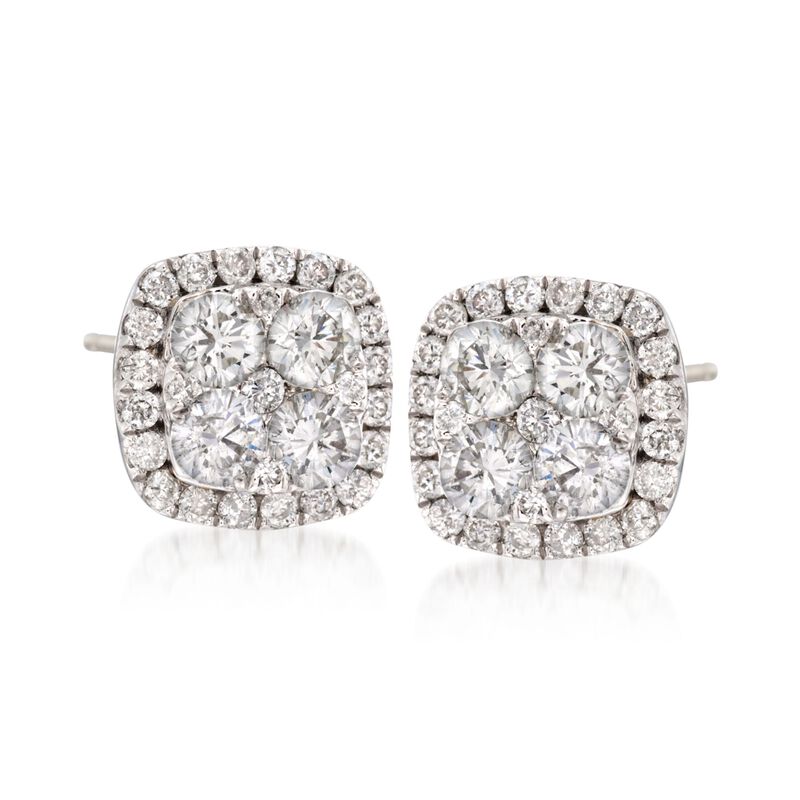 1.05 ct. t.w. Diamond Square Cluster Earrings in 18kt White Gold image number 0