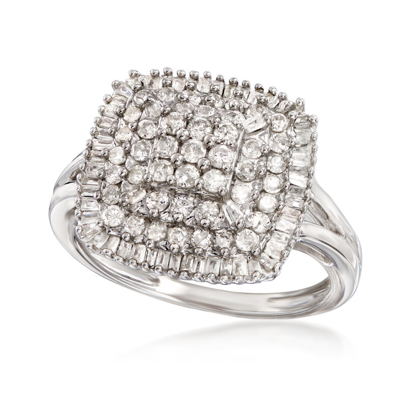 1.00 ct. t.w. Round and Baguette Diamond Ring in Sterling Silver image number 3