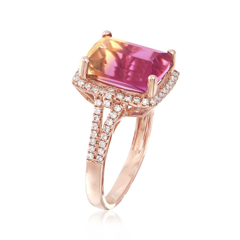 5.75 Carat Cushion-Cut Ametrine and .41 ct. t.w. Diamond Ring in 14kt Rose Gold image number 2
